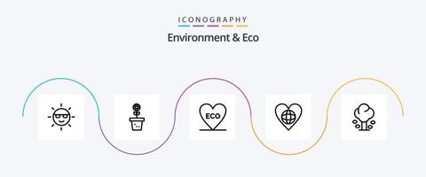 environnement et pack d'icônes eco line 5 comprenant le coeur. environnement. la nature. écologie. l'amour vecteur