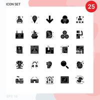 25 glyphes solides universels définis pour les applications web et mobiles évaluent la conception de la flèche des employés éléments de conception vectoriels modifiables rvb vecteur