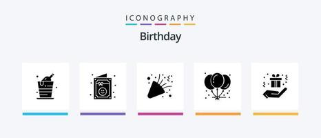 anniversaire glyphe 5 pack d'icônes comprenant une boîte. fête. date d'anniversaire. fête. des ballons. conception d'icônes créatives vecteur