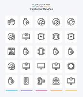 dispositifs créatifs 25 pack d'icônes de contour tels que gadget. dispositifs. des ordinateurs. connecté. Matériel vecteur