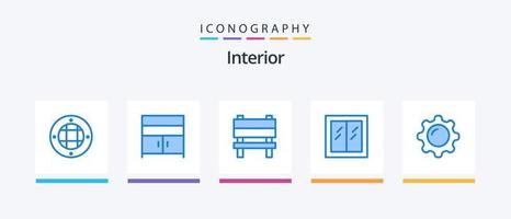 pack d'icônes bleu intérieur 5, y compris l'affichage. la fenêtre. banc. intérieur. un verre. conception d'icônes créatives vecteur