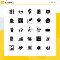 interface mobile glyphe solide ensemble de 25 pictogrammes d'éléments de conception vectoriels modifiables de l'emplacement du moniteur de pâques vecteur