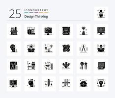 design thinking pack d'icônes de 25 glyphes solides, y compris un stylo. carte. crayon. Couleur. la modélisation vecteur