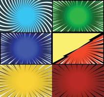 fond de cadres colorés de bande dessinée avec des rayons de demi-teintes effets radiaux et pointillés style pop art vecteur