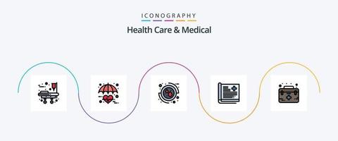 pack d'icônes plat 5 rempli de soins de santé et de ligne médicale, y compris l'aide. rapport. du sang. patient. soins de santé vecteur