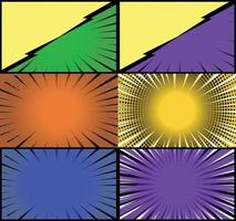 fond de cadres colorés de bande dessinée avec des rayons de demi-teintes effets radiaux et pointillés style pop art vecteur