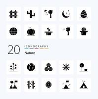 20 pack d'icônes de glyphes solides de la nature comme la décoration de la ville des foins de la nature vecteur