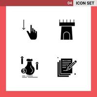 pack de 4 signes et symboles de glyphes solides modernes pour les supports d'impression web tels que les gestes du sac vers le bas la croissance du château éléments de conception vectoriels modifiables vecteur