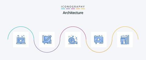 pack d'icônes bleu architecture 5 comprenant une règle. plan. construction. esquisser. escalader vecteur