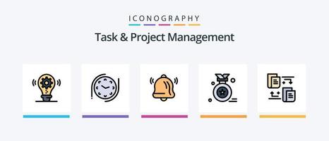 ligne de gestion des tâches et des projets remplie de 5 icônes comprenant un message. poster . boîte . intelligent. conception d'icônes créatives vecteur