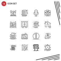 16 contours universels définis pour les applications web et mobiles enchère en ligne microphone page de site Web éléments de conception vectoriels modifiables vecteur