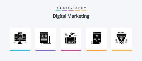 pack d'icônes de glyphe de marketing numérique 5 comprenant un verrou. dossier. article. Twitter. social. conception d'icônes créatives vecteur