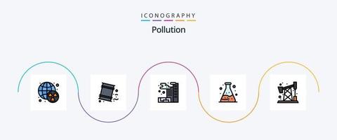 ligne de pollution remplie de pack d'icônes plat 5 comprenant. prise de pompe. ville. la pollution. tube vecteur