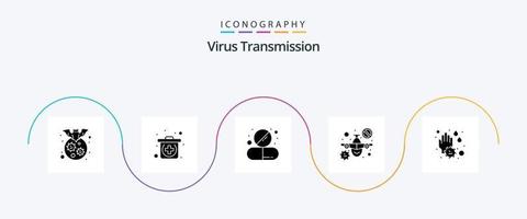 pack d'icônes de glyphe de transmission de virus 5 comprenant du savon. Attention. capsule. voyage. avion vecteur