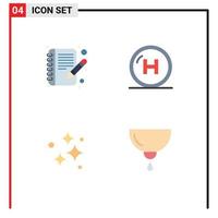 4 icônes plates universelles définies pour les applications web et mobiles livre nettoyage soins hôpital lavage éléments de conception vectoriels modifiables vecteur