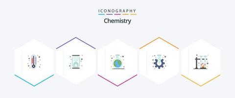 pack d'icônes plates chimie 25, y compris la science. tube. chimie. équipement. dent vecteur