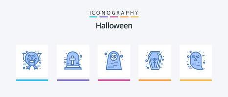 pack d'icônes bleu halloween 5 comprenant le visage. RIP. femme morte. vacances. cercueil. conception d'icônes créatives vecteur