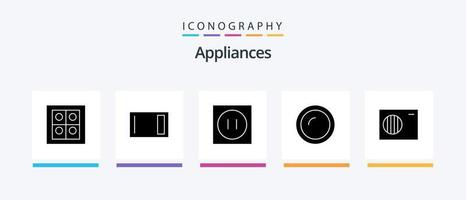 pack d'icônes glyphe 5 d'appareils électroménagers, y compris l'air. Ménage. appareils électroménagers. assiette. appareils électroménagers. conception d'icônes créatives vecteur