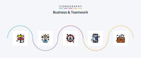 ligne d'affaires et de travail d'équipe remplie de pack d'icônes plat 5 comprenant. concept. recherche. croissance des affaires. portable vecteur