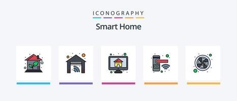 ligne de maison intelligente remplie de 5 icônes, y compris la maison. ventilation. bouton. cuisine. échappement. conception d'icônes créatives vecteur