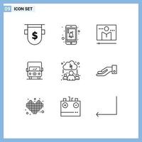 9 concept de contour pour les sites Web mobiles et les applications cloud truck broadcast transport player éléments de conception vectoriels modifiables vecteur