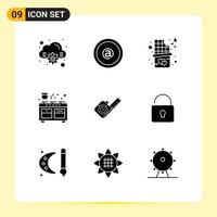 9 concept de glyphe solide pour les sites Web mobiles et applications mètre à ruban dessert cuisson four éléments de conception vectoriels modifiables vecteur