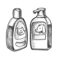 bouteilles de shampoing pour vecteur monochrome chat et chien