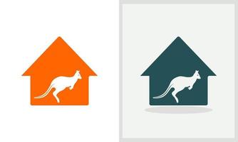 création de logo de maison kangourou. logo de la maison avec vecteur de concept de kangourou sautant. création de logo kangourou et maison