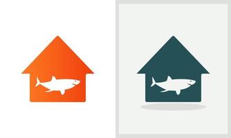 création de logo de maison de requin. logo de la maison avec vecteur de concept de requin. création de logo requin et maison