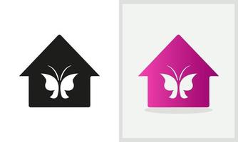 création de logo de maison de papillon. logo de la maison avec vecteur de concept de papillon. spa de beauté et création de logo à la maison