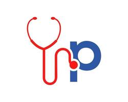 stéthoscope p lettre soins de santé logo concept vecteur