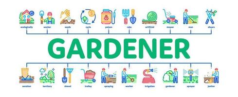 instrument de jardinier vecteur de bannière infographique minimal