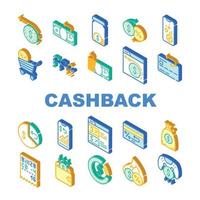 icônes de collecte de service d'argent cashback set vector