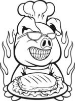 cochon en colère chef barbecue viande logo illustrations silhouette vecteur