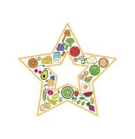 icône de collage de nourriture et de boisson étoiles. ensemble vectoriel d'allergènes de base et d'icônes de ligne de régime. jeu d'icônes de nourriture modifiable.