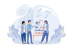 illustration de gens d'affaires. divers personnages et personnes handicapées travaillant ensemble au bureau. les gens parlent avec des collègues et planifient une stratégie financière. illustration moderne de vecteur plat