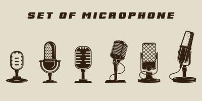 ensemble de modèle d'illustration vectorielle d'icône de microphone isolé création de logo graphique. collection groupée de divers signes ou symboles de podcast pour les activités de diffusion ou de radio vecteur