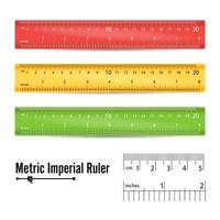 vecteur de règle de mesure de l'école. outil de mesure. échelle en millimètres, centimètres et pouces. illustration isolée