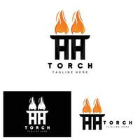 logo de la torche, conception du feu, logo de la lettre, icône de la marque du produit vecteur