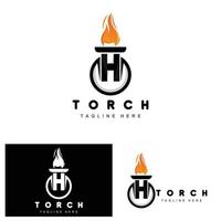 logo de la torche, conception du feu, logo de la lettre, icône de la marque du produit vecteur