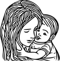 dessin au trait maman et bébé vecteur