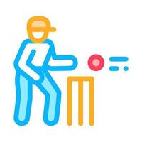 joueur de cricket, lancer, balle, icône, vecteur, contour, illustration vecteur