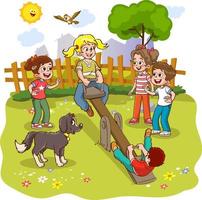 illustration vectorielle d'enfants heureux jouant dans une aire de jeux