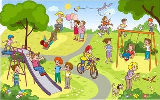 illustration vectorielle d'enfants heureux jouant dans une aire de jeux