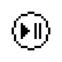 bouton de pause de lecture noir, design pixel art. vecteur