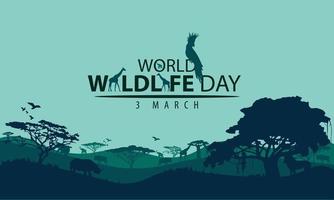 festivités de la journée mondiale de la vie sauvage, animaux, terre et forêt. conception vectorielle adaptée aux bannières, arrière-plans. vecteur