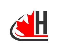 feuille d'érable rouge canadienne avec concept de lettre h. création de logo feuille d'érable vecteur