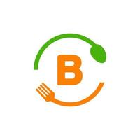 création de logo de restaurant sur la lettre b avec icône fourchette et cuillère vecteur