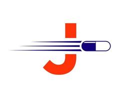 logo de médecine lettre j avec symbole de pilule ou de capsule de médecine vecteur