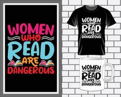 les femmes qui lisent le livre cite la typographie t shirt design vecteur